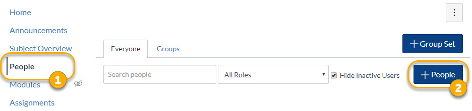 Use the People area in Canvas to add staff members to your subjects and communities