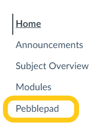 PebblePad link from subject navigation menu in the LMS