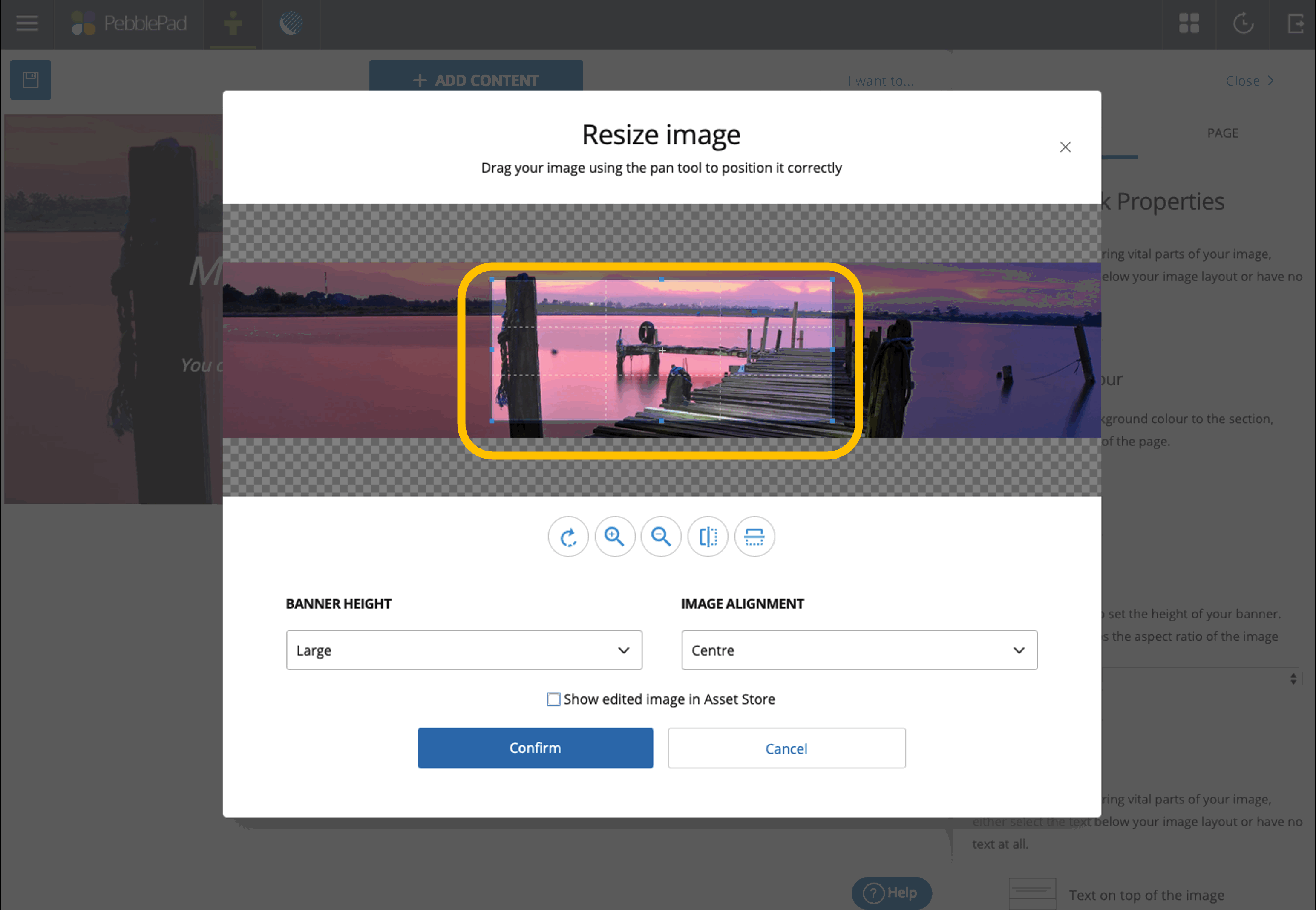 Use the editing functions for the banner image use the editing functions for the banner image