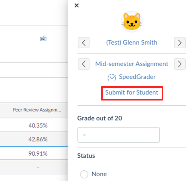 Submit for Student option in the Grade Detail Tray
