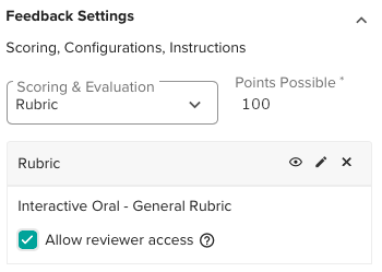 GoReact rubric settings showing reviewer access selected.