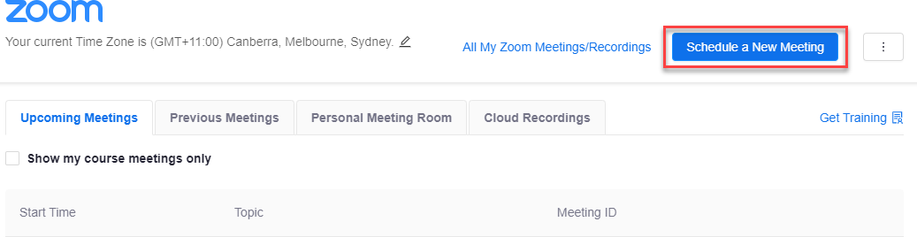 Open the Zoom link and schedule a new meeting