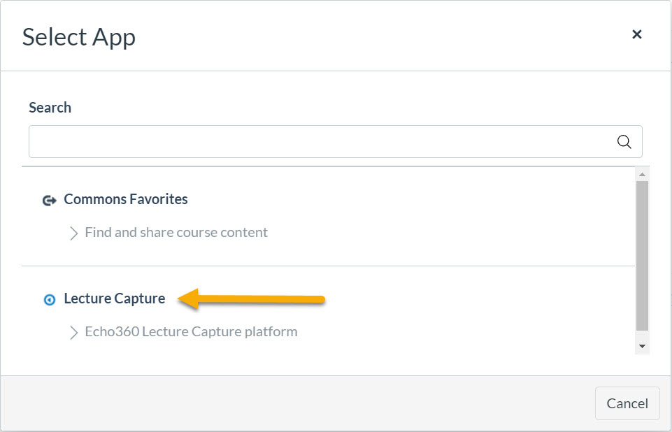Select the Lecture Capture App option
