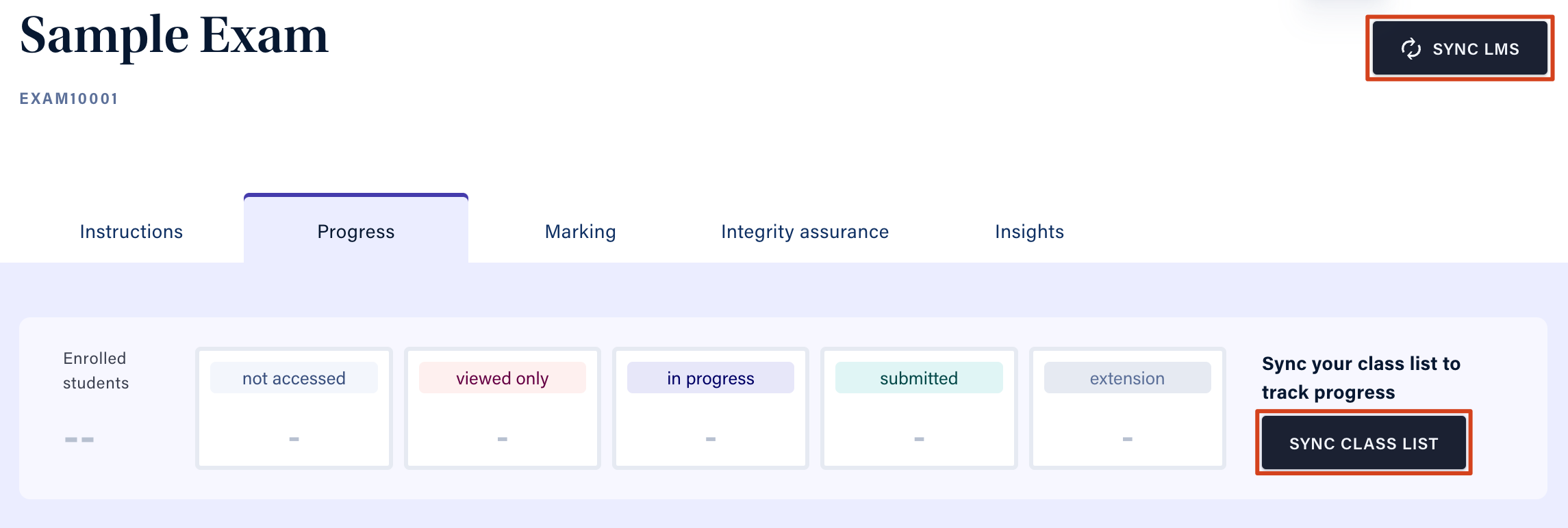 The location of the two Sync buttons. Sync Class List only appears if the assignment hasn&rsquo;t already been synced with the LMS