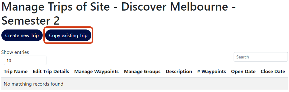 Copy existing Trip button
