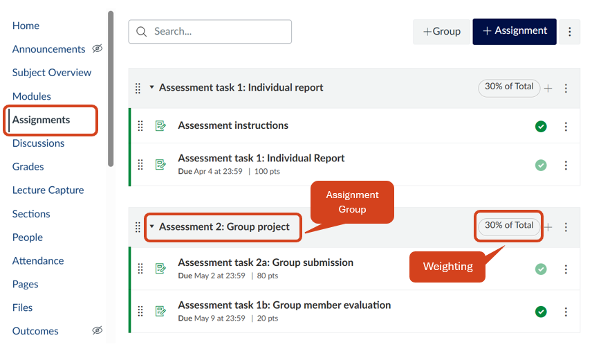 Assignment page details