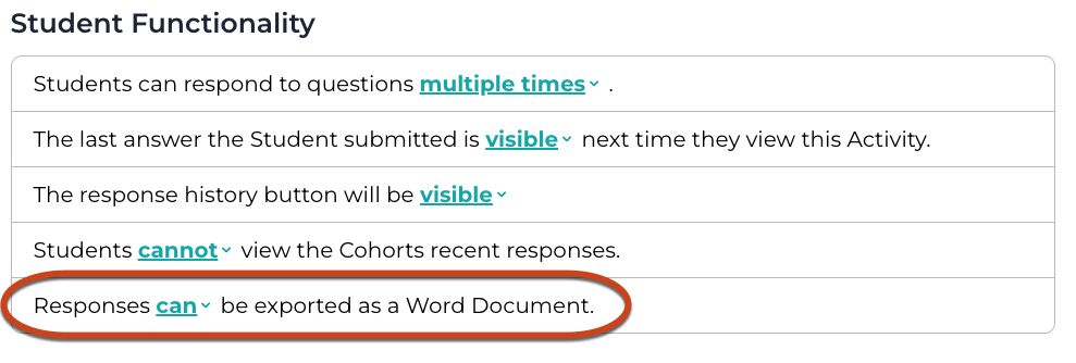 The student export setting in Stackle Screenshot of the student export setting in Stackle