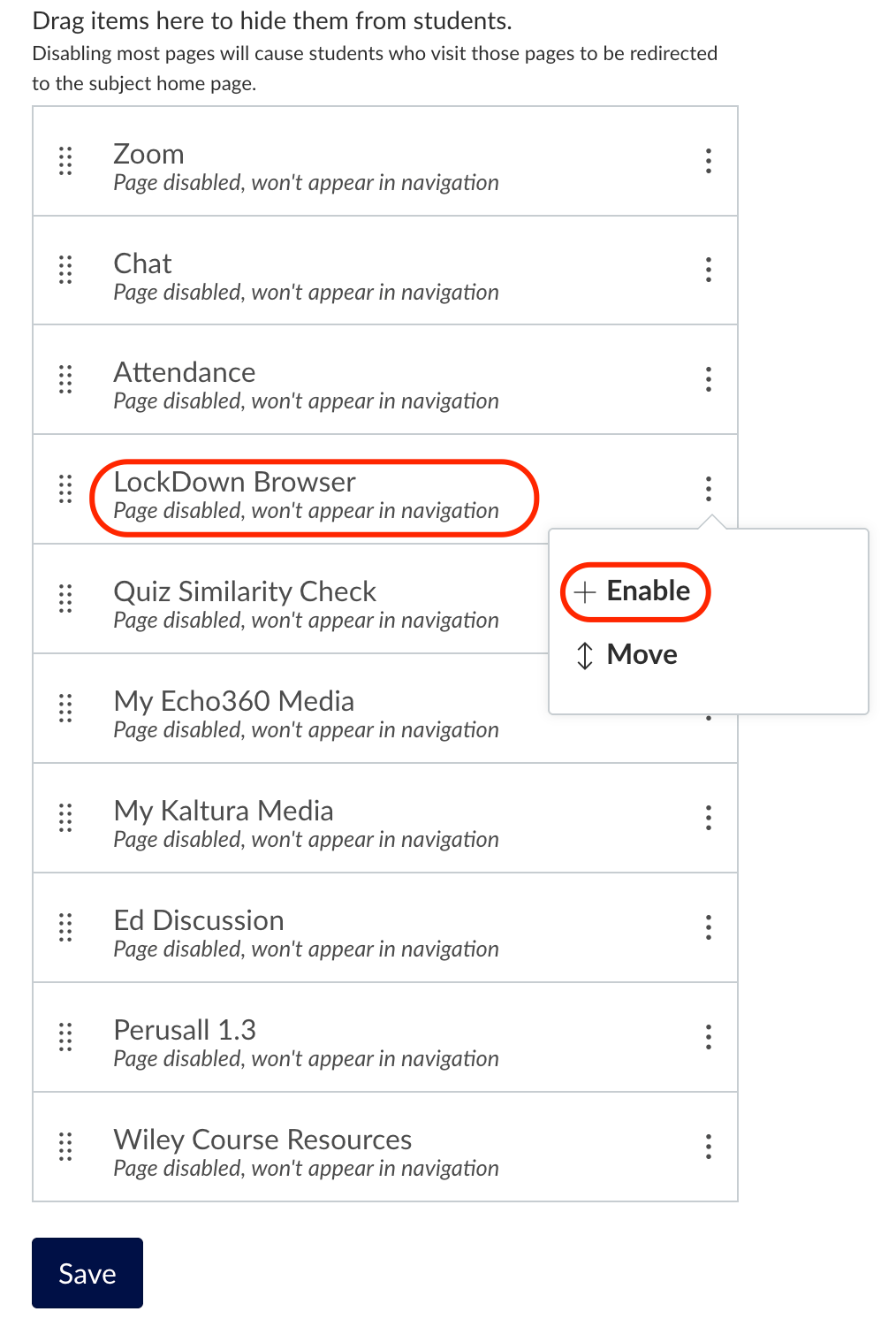Location of LockDown Browser option Location of LockDown Browser option