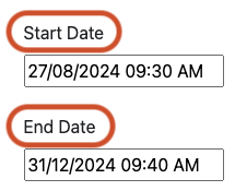 Start and End Date fields for a new trip 