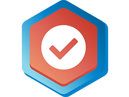 UDOIT logo - a red hexagon with a blue border and a red tick in a white circle in the centre