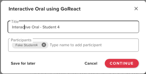 GoReact activity creator with student search