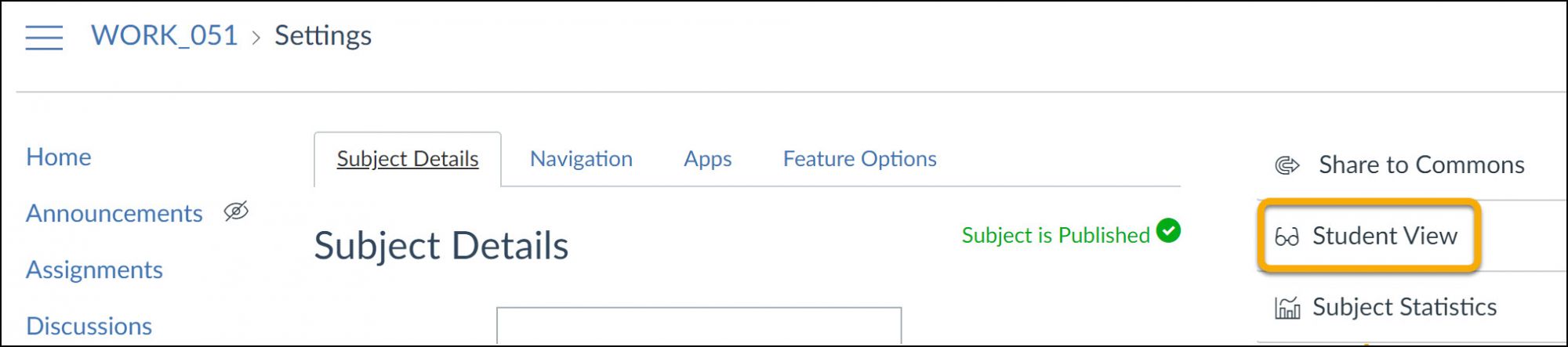 Accessing Student View from Settings