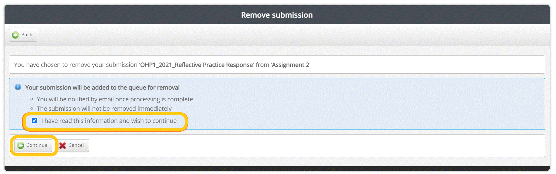 Removing assessment submission from ATLAS