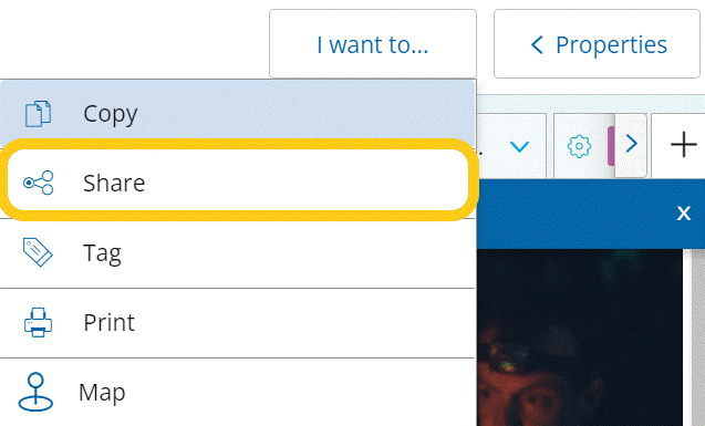’Share’ option highlighted from ‘I want to’ button options