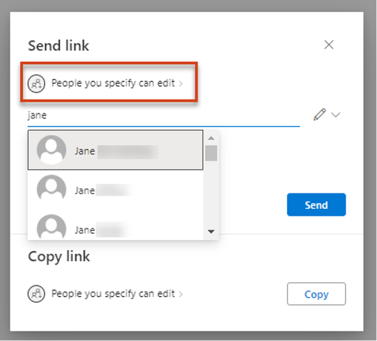 SharePoint file sharing option - 'People you specify can edit>
