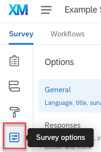 Survey options button in left-hand menu