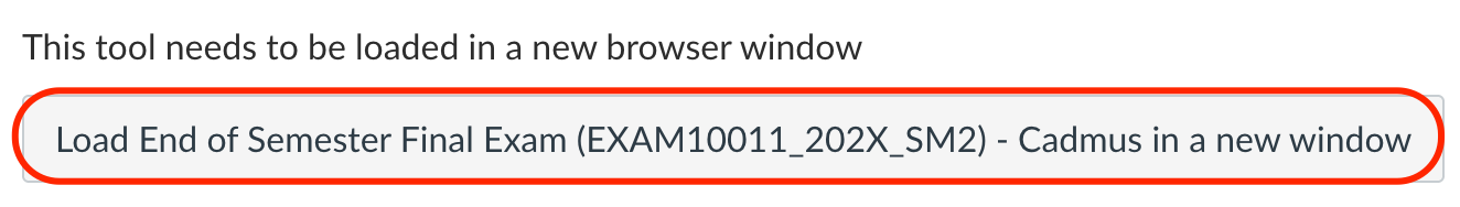 Location of button to load Cadmus exam