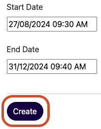 Create button on the trip&rsquo;s date settings screen