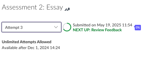 Viewing submitted assignments Image of submission attempts