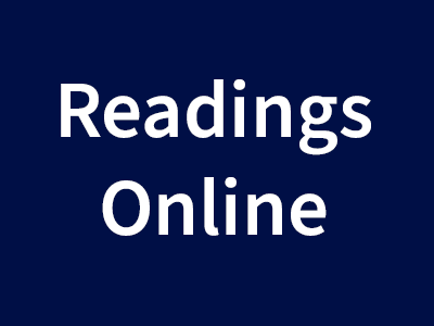 Readings Online, white text on a blue background