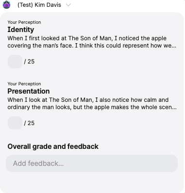 Screenshot of multiple posts from an individual to grade.