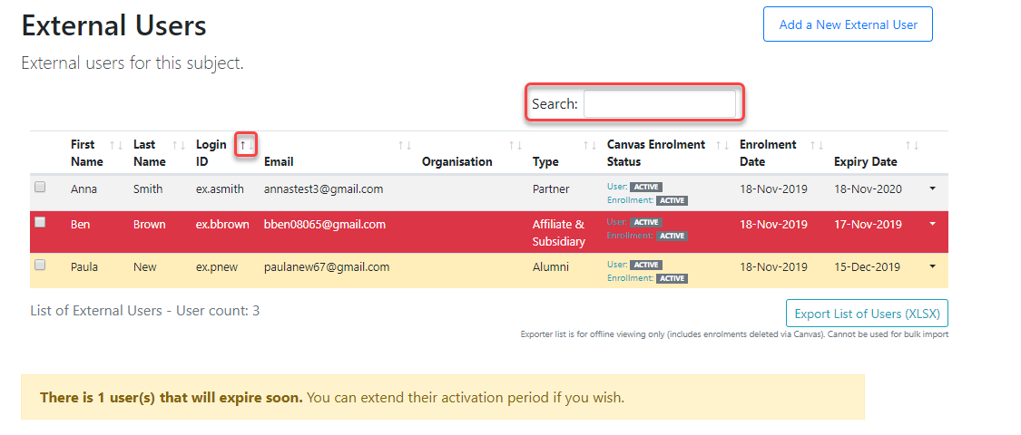 Search and sort user information Search and sort user information