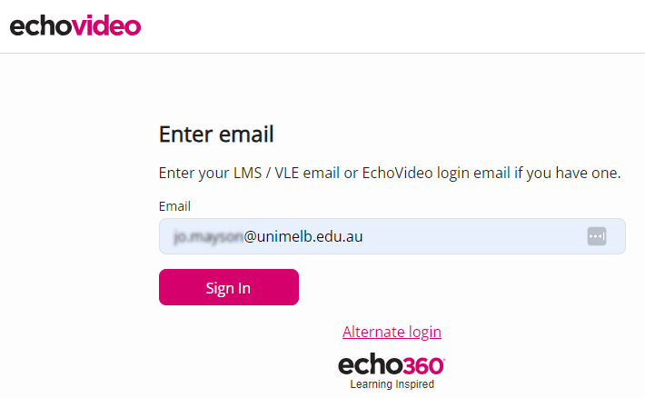 Login page for EchoVideo and University SSO