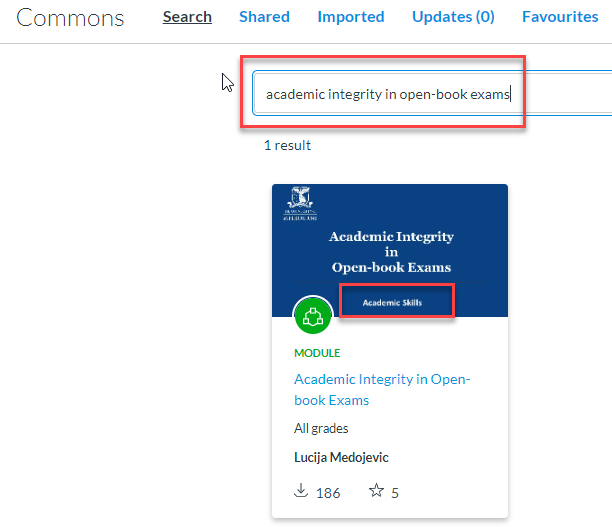 Searching Commons for ”academic integrity in open-book exams”
