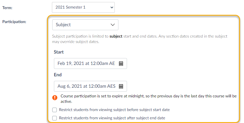 Subject viewing restrictions for students