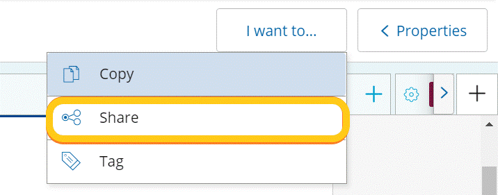 ’I want to’ button options (copy, share and tag)