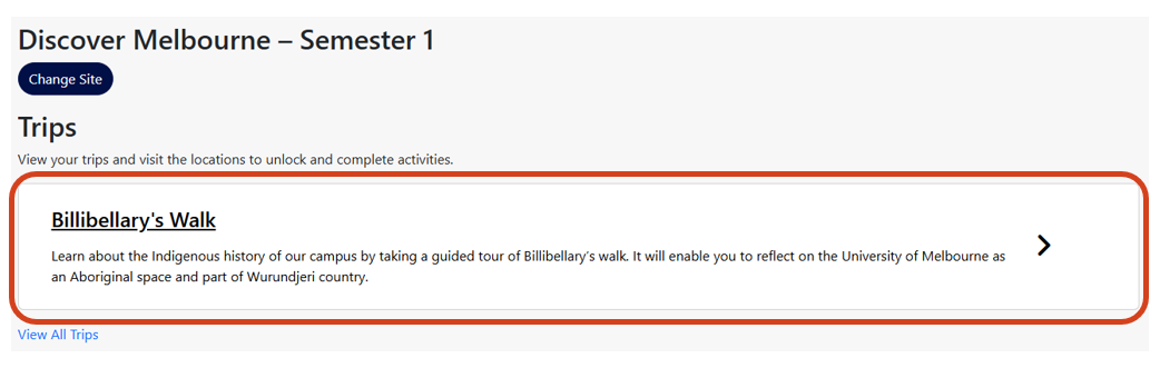 Select a trip from the homepage