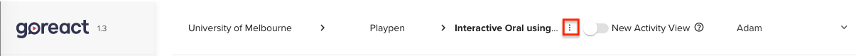 GoReact header bar indicating the location of the edit settings menu. 
