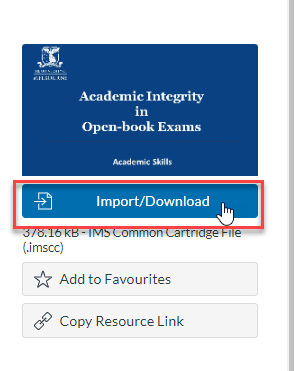 Location of Import/Download button 