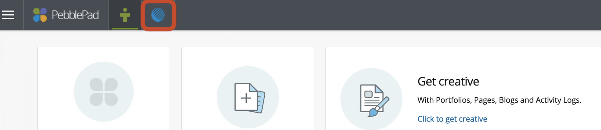 At the start of the page, the ATLAS icon is fourth, following the menu and two PebblePad links