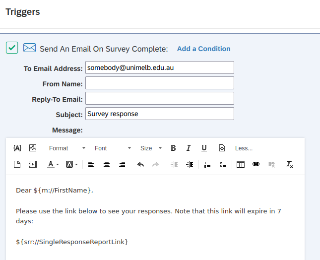 Use an embedded data field in your email task to pipe in the new single response report URL