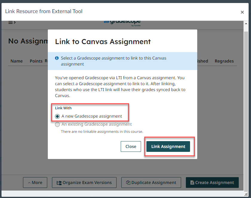 Linking from Gradescope to Canvas