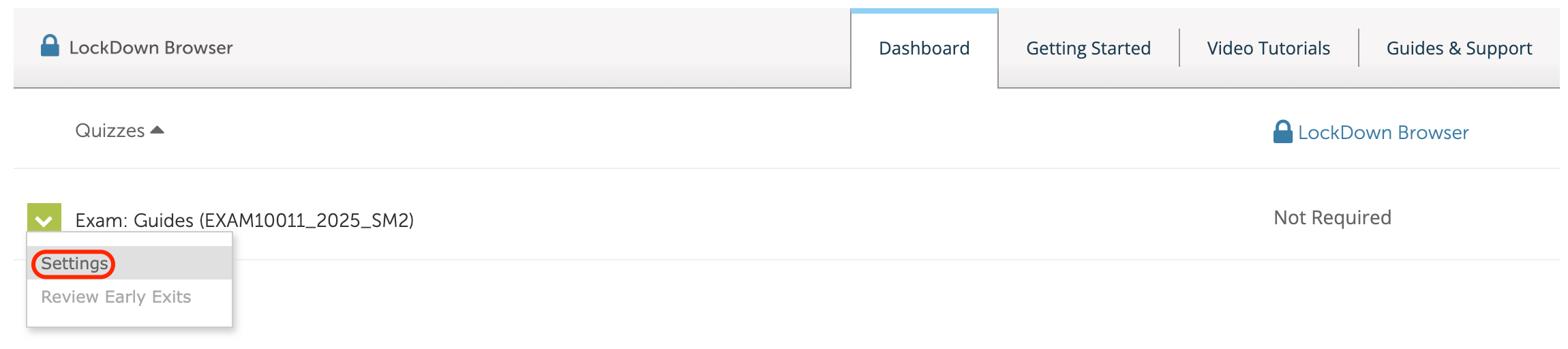 Selecting Settings via context menu Selecting Settings via context menu