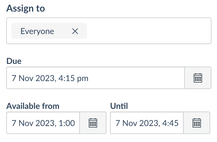 Canvas Assignment settings window Canvas Assignment settings window