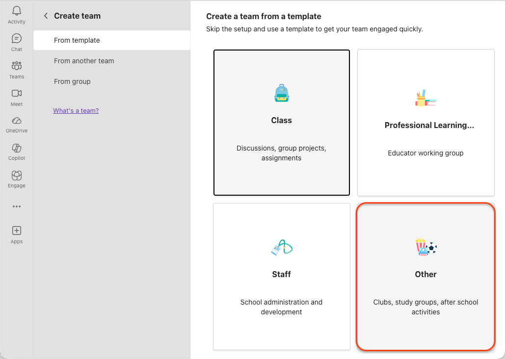 4 buttons in a grid layout, Class, Professional Learning, Staff and Other.