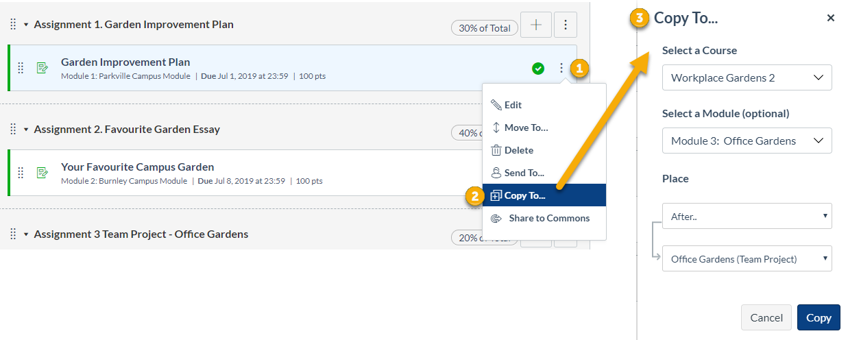 Example of using Direct Share to copy an assignment to another subject