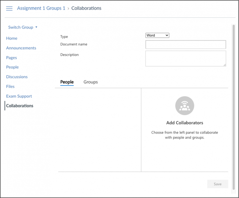 Assignment Groups Collaborations screen