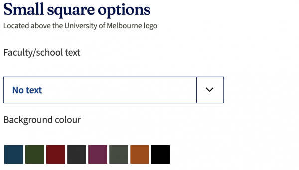 The colour and text selection options for the small square 