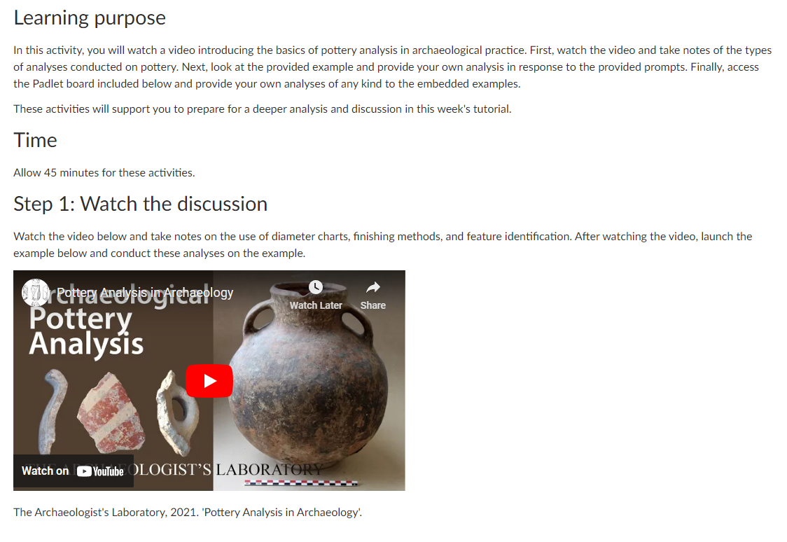 Screenshot of a Canvas page with a YouTube embed Screenshot of a Canvas page with a YouTube embed