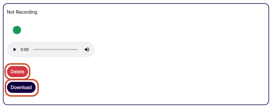 Options to either delete or download the uploaded audio Options to either delete or download the uploaded audio