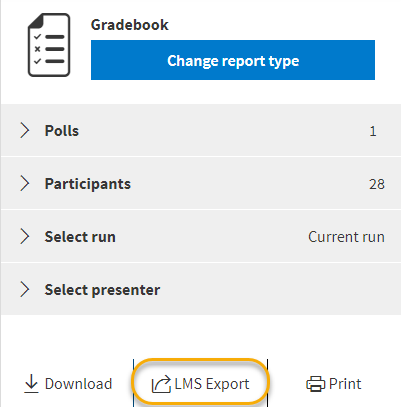 Choose LMS Export from the right-hand section of the Gradebook screen
