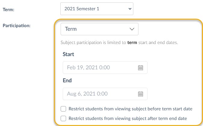 Subject viewing restrictions for students