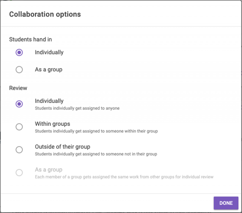 FeedbackFruits has added new grouping and allocation options for Peer Review activities