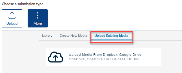 Upload Existing Media tab