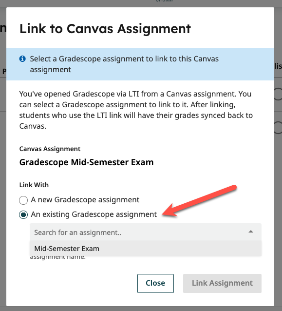 Re-linking to a Gradescope assignment from the LMS