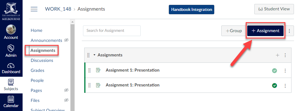 Create an assignment shell in LMS